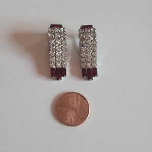 Elegant Silver and Red Crystal Clip-On Earrings